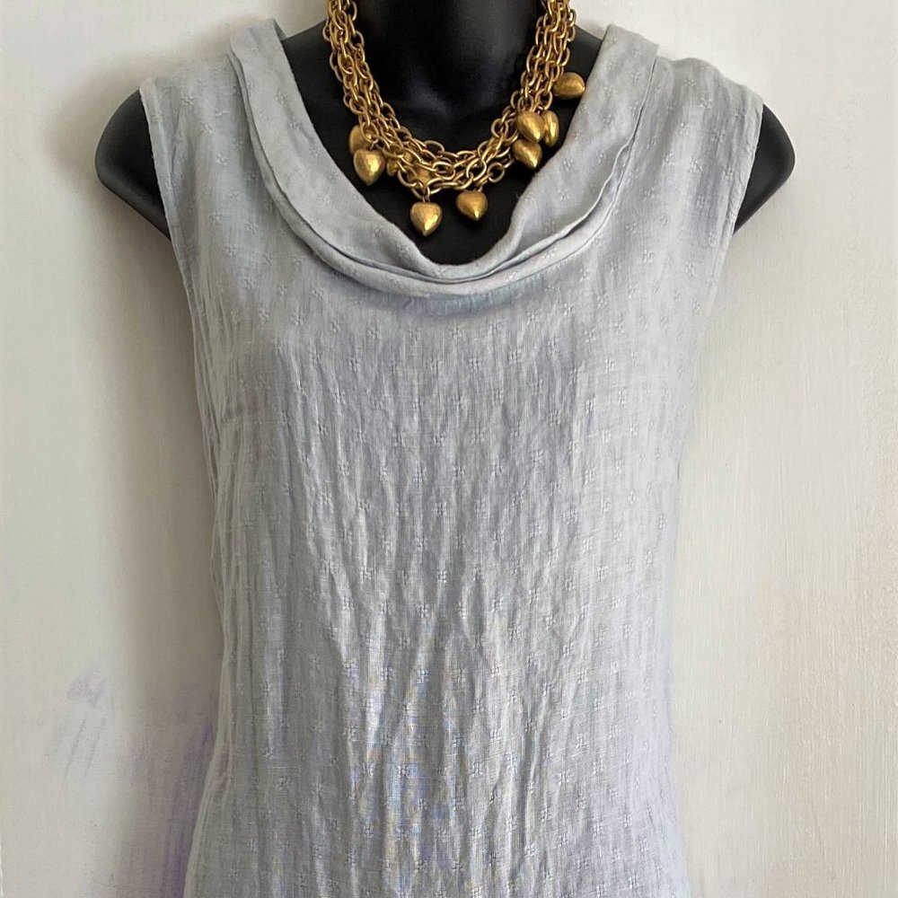 LINA TOMEI Light Blue Sleeveless Linen Dress - Lg